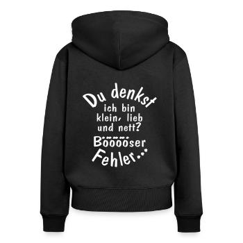 Je suis petit gentil gentil mauvais méchant dire drôle - Sweat à capuche zippé Premium bio Femme - noir - Dos - Julia (174cm)