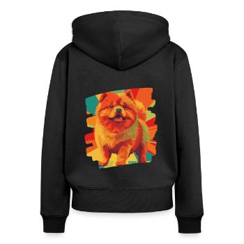 Chow Chow - Frauen Premium Bio Zip Hoodie - Schwarz - Hinten - Julia (174cm)