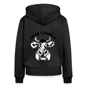 Gsiberger Vorarlberg Spruch Lustig Kuh Motiv - Frauen Premium Bio Zip Hoodie - Schwarz - Hinten - Julia (174cm)