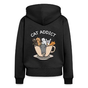 Katze Süchtige Tasse Katze Liebhaber Katzen Kaffee Trinker - Frauen Premium Bio Zip Hoodie - Schwarz - Hinten - Julia (174cm)