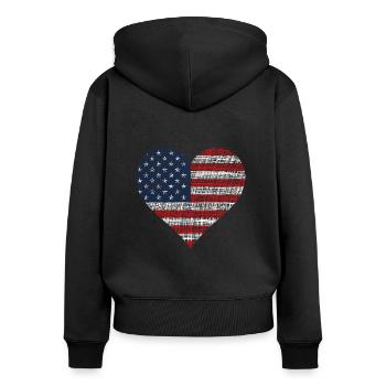 USA America - Frauen Premium Bio Zip Hoodie - Schwarz - Hinten - Julia (174cm)