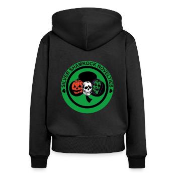 Silberne Kleeblatt-Neuheiten - Frauen Premium Bio Zip Hoodie - Schwarz - Hinten - Julia (174cm)
