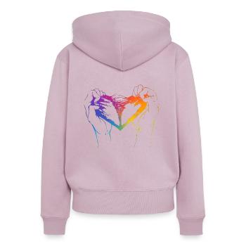 Cœur déchiré aux couleurs de l’arc-en-ciel pour la fierté - Sweat à capuche zippé Premium bio Femme - rose poudré - Dos - Julia (174cm)