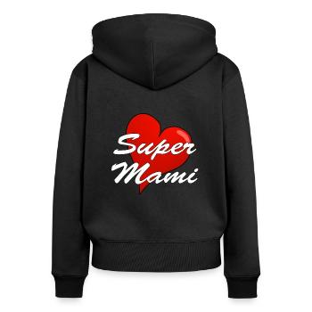 Maman géniale - Sweat à capuche zippé Premium bio Femme - noir - Dos - Julia (174cm)