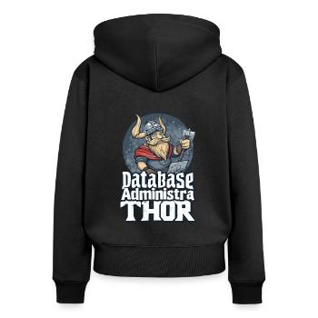 Viking Databaseadministra-thor Nerdy - Frauen Premium Bio Zip Hoodie - Schwarz - Hinten - Julia (174cm)