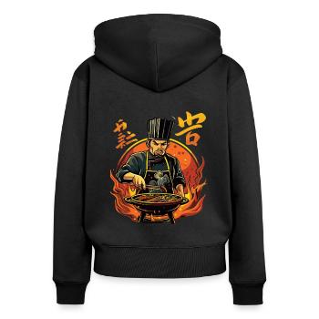 Hibachi Teppanyaki Bbq Japanische Küche - Frauen Premium Bio Zip Hoodie - Schwarz - Hinten - Julia (174cm)