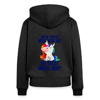 Ich reg mich nicht auf sondern Du! Regenbogen - Frauen Premium Bio Zip Hoodie - Schwarz - Hinten - Julia (174cm)