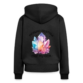Funny Gemstone Chakra Healer Spiritual - Women's Premium Organic Zip Hoodie - black - Back - Julia (174cm)