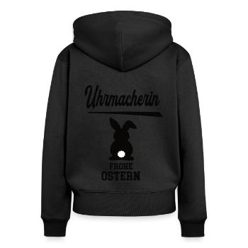 Uhrmacherin Frohe Ostern Oster Outfit Uhrmacher - Frauen Premium Bio Zip Hoodie - Schwarz - Hinten - Julia (174cm)