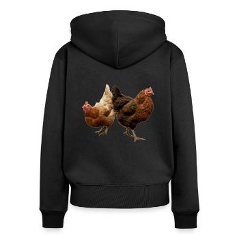 deux poulets heureux - Sweat à capuche zippé Premium bio Femme - noir - Dos - Julia (174cm)