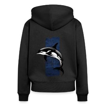 Ocean Monarch: Majestätischer Schwertwal - Frauen Premium Bio Zip Hoodie - Schwarz - Hinten - Julia (174cm)