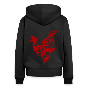 Huhn Rot - Frauen Premium Bio Zip Hoodie - Schwarz - Hinten - Julia (174cm)