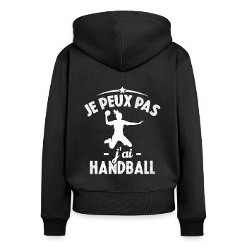 Je peux pas j'ai Handball - Sweat à capuche zippé Premium bio Femme - noir - Dos - Julia (174cm)