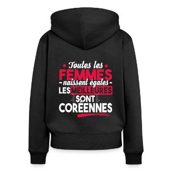 Coréenne Corée Asie Séoul Femme Cadeau T-shirt - Sweat à capuche zippé Premium bio Femme - noir - Dos - Julia (174cm)