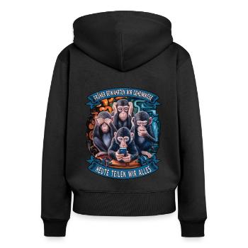 lustiger weise Affen Spruch Handy social media - Frauen Premium Bio Zip Hoodie - Schwarz - Hinten - Julia (174cm)
