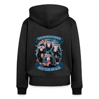 lustiger weise Affen Spruch Handy social media - Frauen Premium Bio Zip Hoodie - Schwarz - Hinten - Julia (174cm)