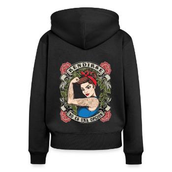 Aufgeben ist keine Option starke Frau Frauenpower - Frauen Premium Bio Zip Hoodie - Schwarz - Hinten - Julia (174cm)