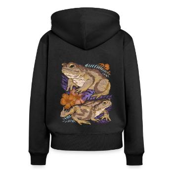 Amphibians Animal Motif Gift Vintage Flowers Toad - Women's Premium Organic Zip Hoodie - black - Back - Julia (174cm)