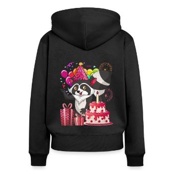 Geburtstag Tier Geschenk Waschbär - Frauen Premium Bio Zip Hoodie - Schwarz - Hinten - Julia (174cm)