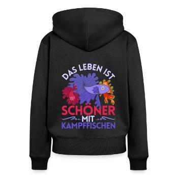 Meeresbewohner Geschenk Siamesischer Kampffisch - Frauen Premium Bio Zip Hoodie - Schwarz - Hinten - Julia (174cm)