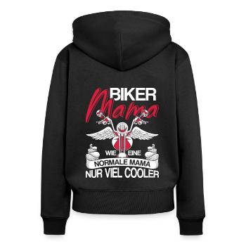 Motorradfahrer Mama Muttertag Geschenk Biker - Frauen Premium Bio Zip Hoodie - Schwarz - Hinten - Julia (174cm)