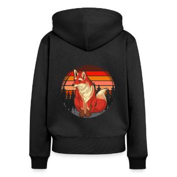Tierliebhaber Wald Tier Geschenk Retro Natur Fuchs - Frauen Premium Bio Zip Hoodie - Schwarz - Hinten - Julia (174cm)