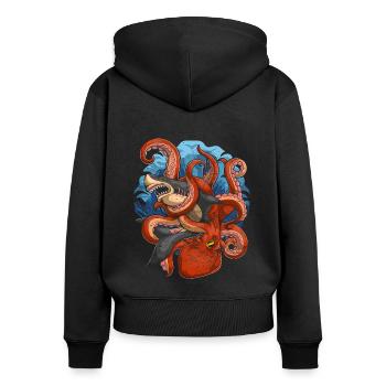 Kraken Meeresbewohner Hai Tier Geschenk Oktopus - Frauen Premium Bio Zip Hoodie - Schwarz - Hinten - Julia (174cm)