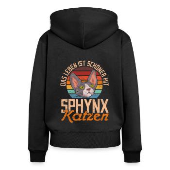Retro Das Leben ist schöner mit Sphynx Katzen - Frauen Premium Bio Zip Hoodie - Schwarz - Hinten - Julia (174cm)
