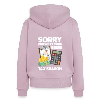 Drôle de cadeau comptable de conseiller fiscal - Sweat à capuche zippé Premium bio Femme - rose poudré - Dos - Julia (174cm)
