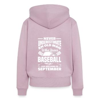 Funny Baseball - Women's Premium Organic Zip Hoodie - dusky pink - Back - Julia (174cm)