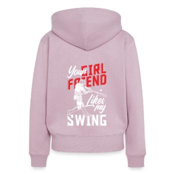 Lustiger Baseball - Frauen Premium Bio Zip Hoodie - Altrosa - Hinten - Julia (174cm)
