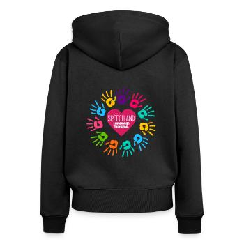Sprachtherapeutin Sprachheilpädagogin Logopädin - Frauen Premium Bio Zip Hoodie - Schwarz - Hinten - Julia (174cm)
