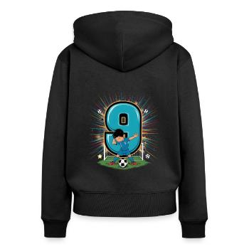 9. Geburtstag 9 Jahre Fußball Fußballspieler - Frauen Premium Bio Zip Hoodie - Schwarz - Hinten - Julia (174cm)