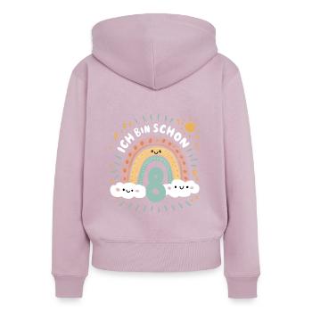 8. Geburtstag Geburtstagsshirt Regenbogen Wolke - Frauen Premium Bio Zip Hoodie - Altrosa - Hinten - Julia (174cm)