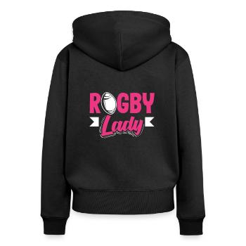 Rugby Lady for Strong Women - Women's Premium Organic Zip Hoodie - black - Back - Julia (174cm)