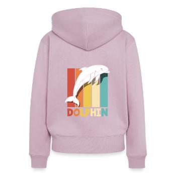 Retro Dolphin Animal Lover Motif - Women's Premium Organic Zip Hoodie - dusky pink - Back - Julia (174cm)