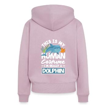 C’est mon costume humain, je suis un - Sweat à capuche zippé Premium bio Femme - rose poudré - Dos - Julia (174cm)