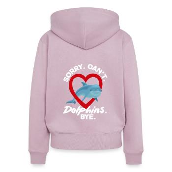 Pardon. Ne. Dauphins. Au revoir. - Sweat à capuche zippé Premium bio Femme - rose poudré - Dos - Julia (174cm)