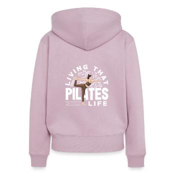 Profitez de la vie Pilates tous les jours - Sweat à capuche zippé Premium bio Femme - rose poudré - Dos - Julia (174cm)