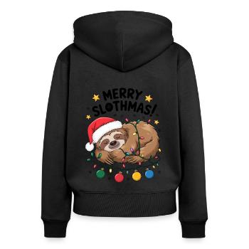 Sloth Christmas Funny Animal Fairy Lights - Women's Premium Organic Zip Hoodie - black - Back - Julia (174cm)