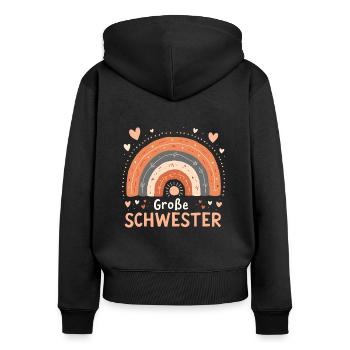 Große Schwester Regenbogen Boho - Frauen Premium Bio Zip Hoodie - Schwarz - Hinten - Julia (174cm)