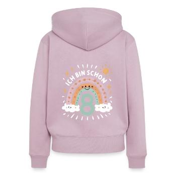 8. Geburtstag Geburtstagsshirt Regenbogen Wolke - Frauen Premium Bio Zip Hoodie - Altrosa - Hinten - Julia (174cm)