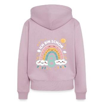 8. Geburtstag Geburtstagsshirt Regenbogen Wolke - Frauen Premium Bio Zip Hoodie - Altrosa - Hinten - Julia (174cm)
