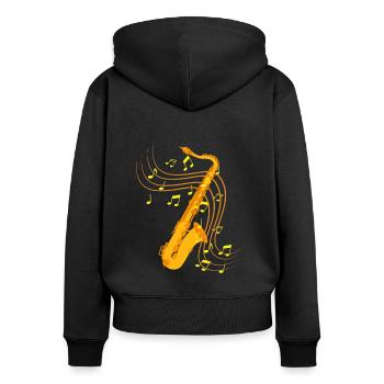 Saxophon Jazz - Frauen Premium Bio Zip Hoodie - Schwarz - Hinten - Julia (174cm)