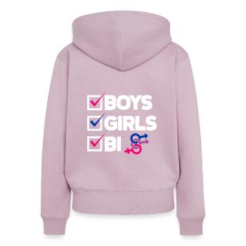 Bisexuel LGBTQ+ Bi LGBTQ - Sweat à capuche zippé Premium bio Femme - rose poudré - Dos - Julia (174cm)