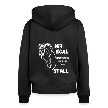 Ich kann zum Stall - Frauen Premium Bio Zip Hoodie - Schwarz - Hinten - Julia (174cm)