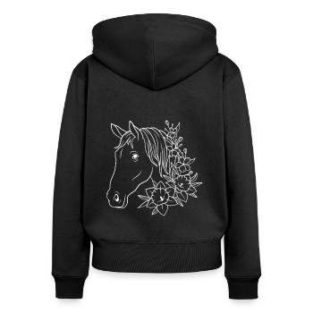 Pferd mit Blumen - Frauen Premium Bio Zip Hoodie - Schwarz - Hinten - Julia (174cm)