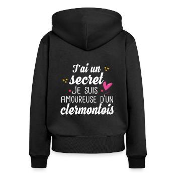 Clermontois Clermont Ferrand Amoureuse Humour - Sweat à capuche zippé Premium bio Femme - noir - Dos - Julia (174cm)