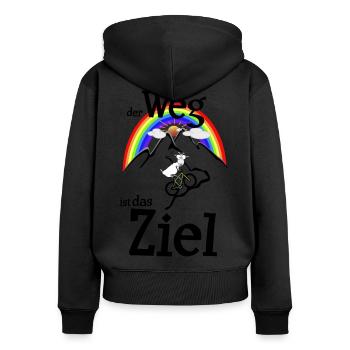 Der Weg ist das Ziel MTB - Frauen Premium Bio Zip Hoodie - Schwarz - Hinten - Julia (174cm)