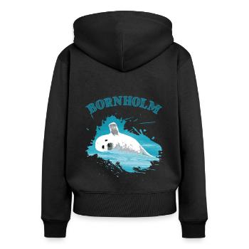 Bornholm Holiday Phoque de l’île de la mer Baltique - Sweat à capuche zippé Premium bio Femme - noir - Dos - Julia (174cm)